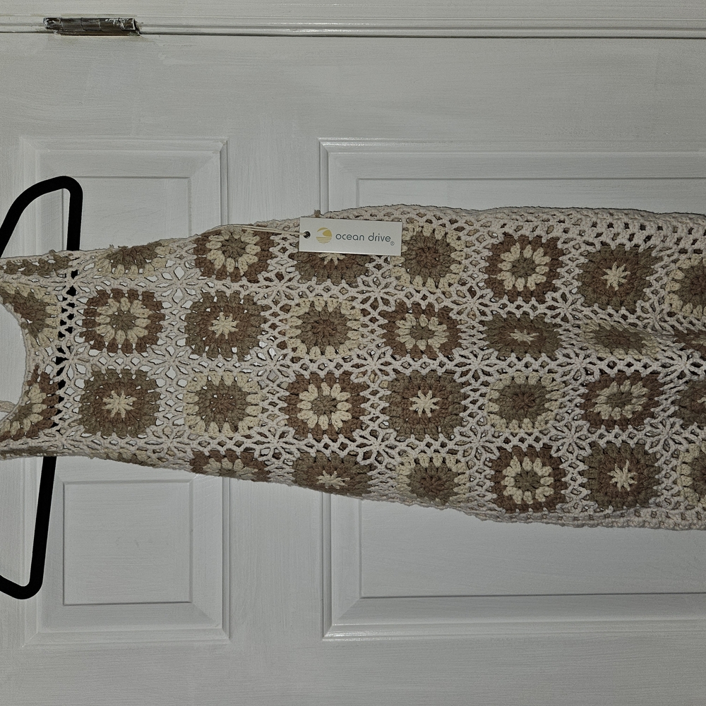 Ocean Drive Crochet Backless Dress - Cream and Brown
